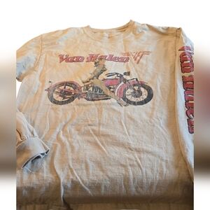 Van Halen Off White Color Long Sleeve Pinup Girl Motorcycle Graphic Tee Size Med